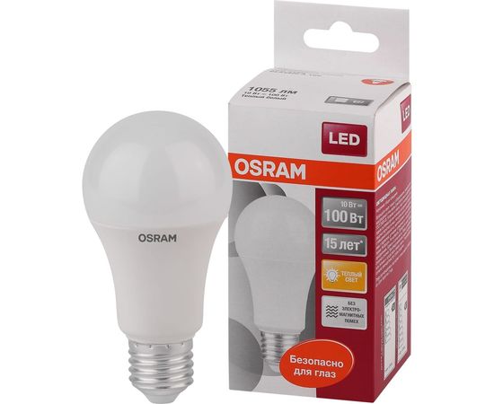 Светодиодная лампа OSRAM LED STAR A Стандарт 10Вт E27 1055 Лм 2700 К Теплый белый свет 4052899971578 – изображение 2