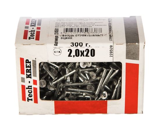 Строительный оцинкованный гвоздь 2.0х20, 300г - коробка Tech-Krep 124581 – изображение 4