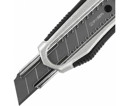 Канцелярский нож BRAUBERG мощный, 18 мм, Heavy duty, автофиксатор, резиновые вставки, металл 237158 – изображение 6