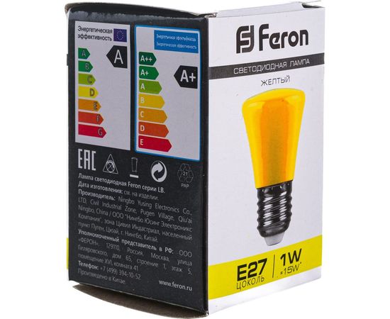 Светодиодная лампа FERON 1W 230V E27 желтый, LB-372 25935 – изображение 6