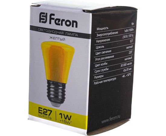 Светодиодная лампа FERON 1W 230V E27 желтый, LB-372 25935 – изображение 7