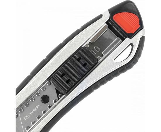 Канцелярский нож BRAUBERG мощный, 18 мм, Heavy duty, автофиксатор, резиновые вставки, металл 237158 – изображение 8