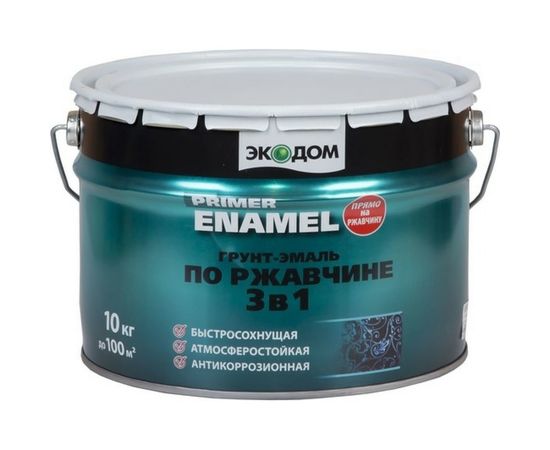 Грунт-эмаль по ржавчине Экодом 3 в 1, черная 10 кг 1 48574 