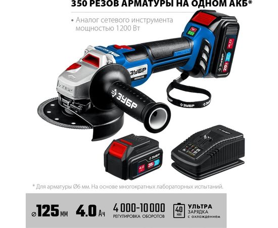 Бесщеточная угловая шлифовальная машина ЗУБР Профессионал 20В AB-125-42 – изображение 2