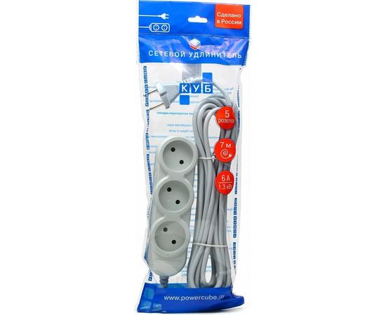 Удлинитель Power Cube PC 7м 5р, б/з 6А/1,3кВт PC-Y-1-05-7 – изображение 3