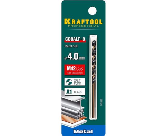 Сверло по металлу COBALT HSS-Co 8% сталь М42 (4х75 мм) Kraftool 29656-4 – изображение 3