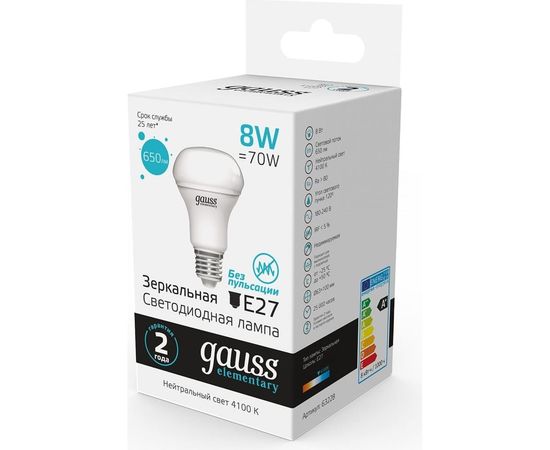 Лампа Gauss Elementary R63 8W 650lm 4100K Е27 LED 1/10/50 63228 – изображение 4
