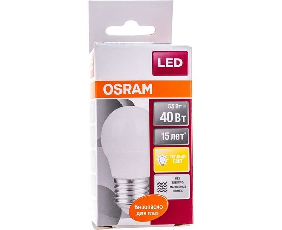 Светодиодная лампа OSRAM LED STAR P Шар 5.5Вт E27 470 Лм 2700 К Теплый белый свет 4052899971646 – изображение 4