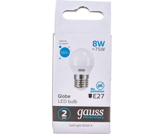 Лампа Gauss LED Elementary Шар 8W E27 560lm 6500K 53238 – изображение 6