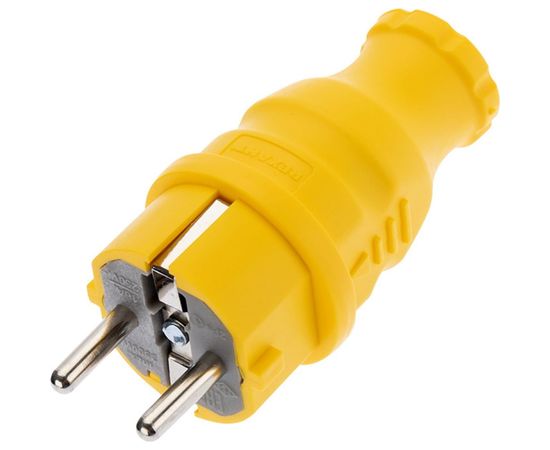 Прямая влагозащищенная вилка REXANT с заземлением 16А. IP44, каучук желтая 111-014 