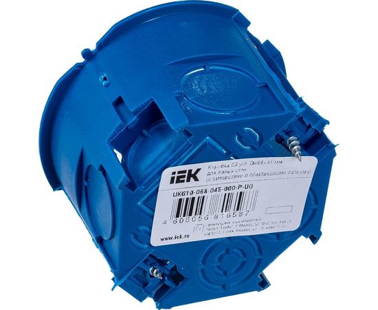 Установочная коробка IEK С3 D=68х45мм для полых стен, с саморезами и пластиковыми лапками UKG10-068-045-000-P-UO 