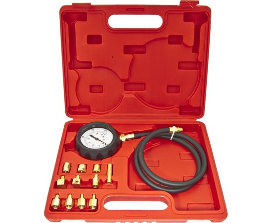 Тестер давления масла в наборе с резьбовыми адаптерами 12 предметов, в кейсе ЭВРИКА ER-86311 