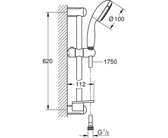 Душевой гарнитур GROHE Tempesta New II с полочкой, душевая штанга 600 мм 27926001 – изображение 2