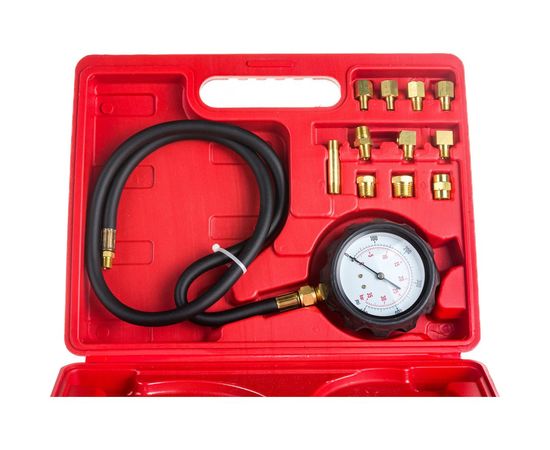 Тестер давления масла в наборе с резьбовыми адаптерами 12 предметов, в кейсе ЭВРИКА ER-86311 – изображение 4