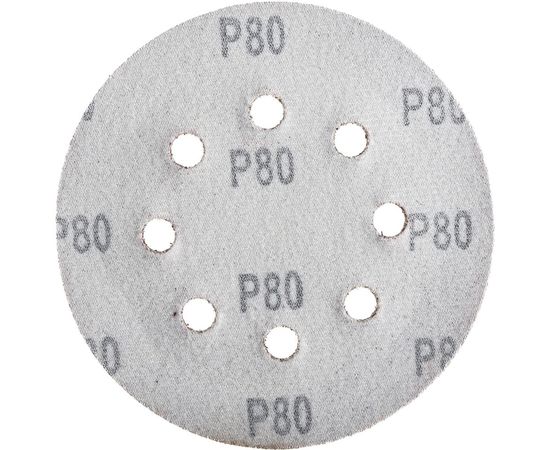 Круг абразивный на ворсовой подложке под липучку, перфорированный (5 шт; 125 мм; 8 отв; P 80) СИБРТЕХ 738047 – изображение 4