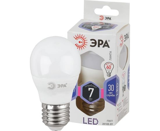 Светодиодная лампа ЭРА LED P45-7W-860-E27, шар, холодный Б0031402 – изображение 5