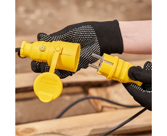 Прямая влагозащищенная вилка REXANT с заземлением 16А. IP44, каучук желтая 111-014 – изображение 6