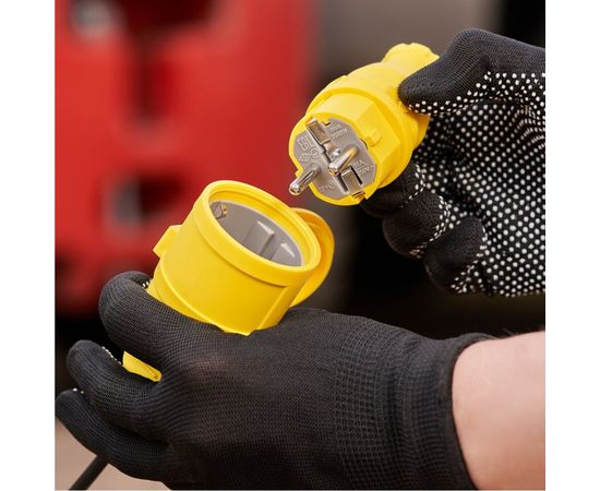 Прямая влагозащищенная вилка REXANT с заземлением 16А. IP44, каучук желтая 111-014 – изображение 7