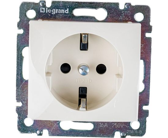 Розетка Legrand VLN 2К+З авт., шторки, слоновая кость 774122 