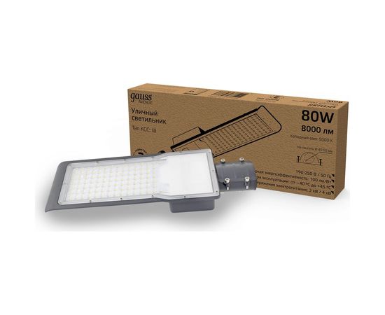 Уличный светильник GAUSS Avenue 80W 8000lm 5000K 190-250V IP65 420х160х57мм черный LED 1/10 629534380 