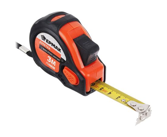 Рулетка ЕРМАК Магнит, 3 фиксатора, обрезиненный корпус, 3мх16мм 658-018 