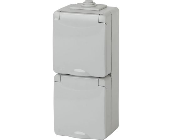 Вертикальная розетка ЭРА 11260703 2х2PE, IP65, 16A, 250В, ОУ, серый Б0036002 