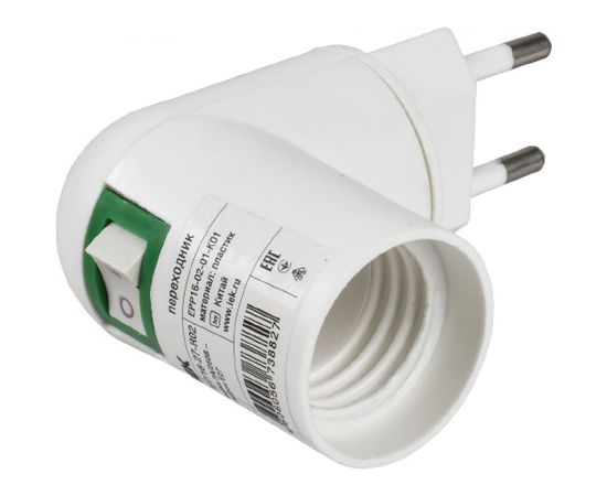 Переходник IEK вилка 220В-патрон Е27, пластик, белый EPP16-02-01-K01 