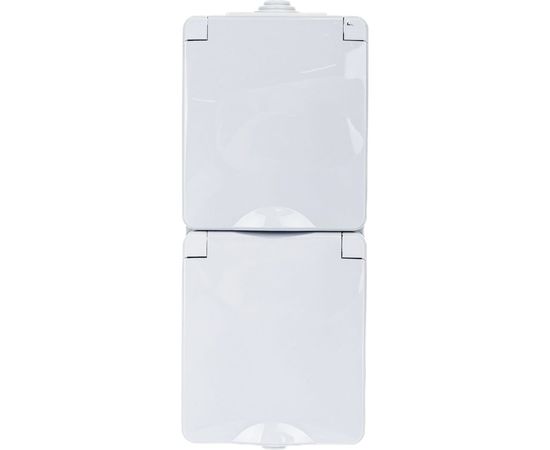 Вертикальная розетка ЭРА 11260703 2х2PE, IP65, 16A, 250В, ОУ, серый Б0036002 – изображение 2