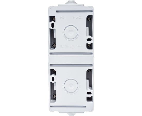Вертикальная розетка ЭРА 11260703 2х2PE, IP65, 16A, 250В, ОУ, серый Б0036002 – изображение 3
