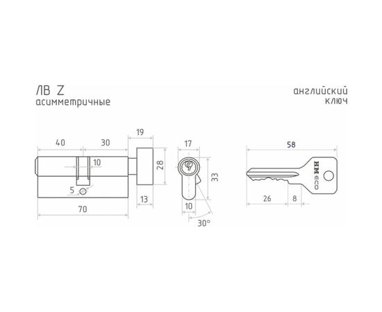 Цилиндровый механизм НОРА-М ЕСО Z ЛВ-70 40-30 хром 16579 – изображение 3
