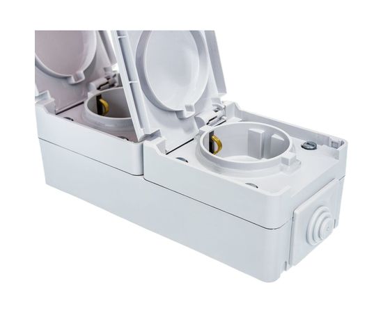 Вертикальная розетка ЭРА 11260703 2х2PE, IP65, 16A, 250В, ОУ, серый Б0036002 – изображение 4