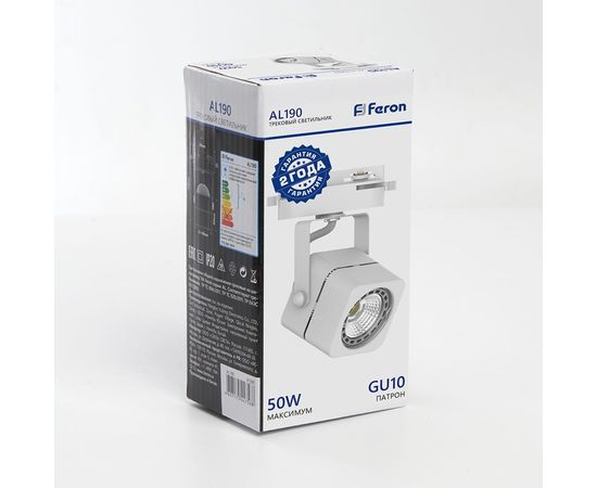 Трековый однофазный светильник на шинопровод FERON GU10, AL190, 50W, 230V, белый 41589 – изображение 6