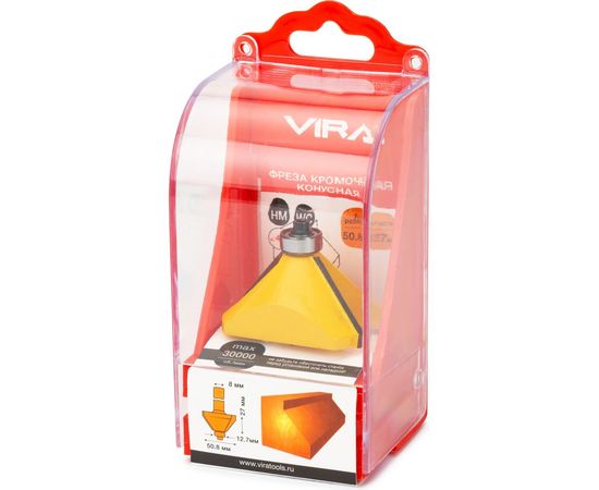 Фреза кромочная конусная 45 градусов (50.8х27 мм; подшипник 12.7 мм) VIRA 553359 