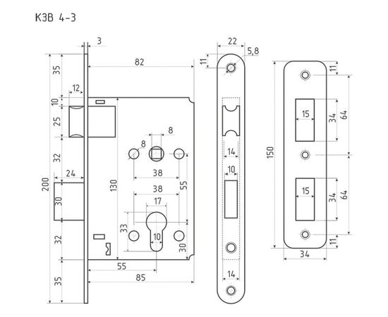 Корпус замка НОРА-М КЗВ 4-3 55 мм хром 9771 – изображение 2