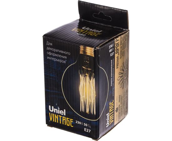 Лампа накаливания Uniel Vintage. Форма шар IL-V-G80-60/GOLDEN/E27 VW01 UL-00000478 – изображение 2