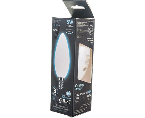 Лампа Gauss LED Filament Свеча OPAL E14 5W 450lm 4100К 103201205 – изображение 3