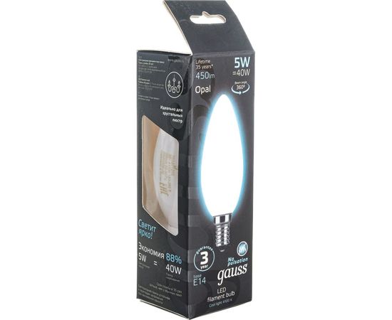 Лампа Gauss LED Filament Свеча OPAL E14 5W 450lm 4100К 103201205 – изображение 4