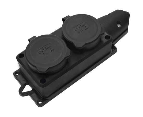 2-х местная однофазная колодка UNIVersal с заглушками КОМПАКТ каучук 16А 250В IP44 еврослот 1788 