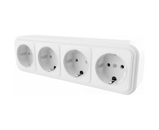 4-местная розетка STEKKER с заземлением PST16-61-20 RA 16-466-Б, пластик АВС, 16А, IP20, белый 39703 