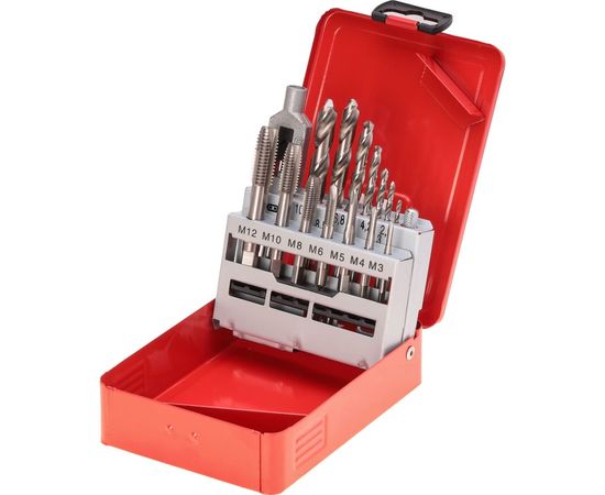 Набор машинно-ручных метчиков HSS M3-M12+вороток+сверла, 15шт RUKO 245004 