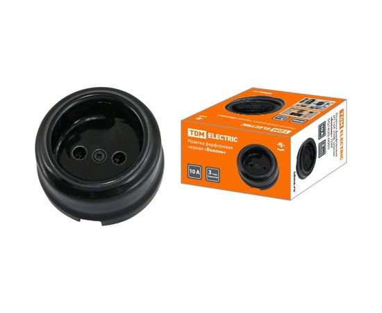 Розетка TDM фарфоровая 2П 10А 250В черная «Болонь» SQ1820-0005 