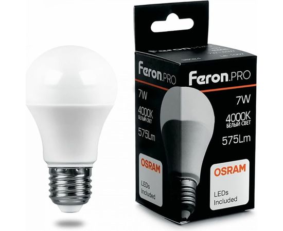 Светодиодная лампа FERON PRO LB-1007 шар E27 7W 4000K OSRAM LED 38024 