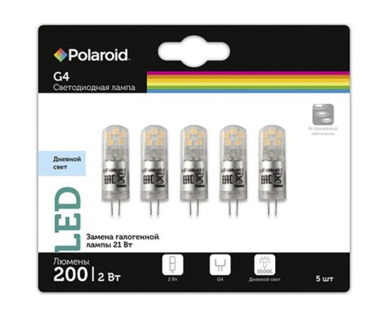 Светодиодная лампа Polaroid 12V G 2W 4000K G4 200lm упаковка 5шт PL-G412V24/5 