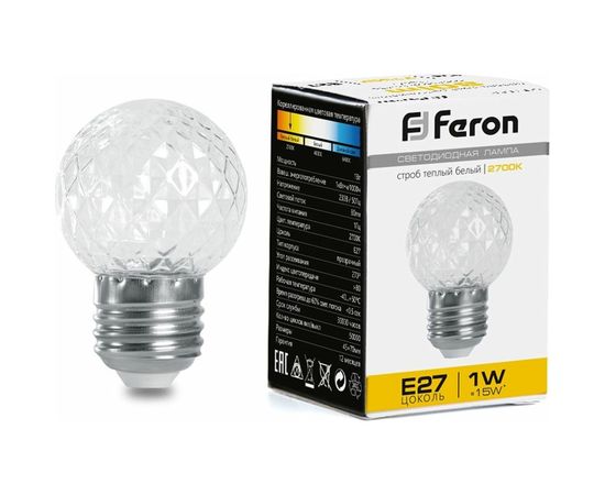 Лампа-строб FERON LB-377 Шарик прозрачный E27 1W 2700K 38208 