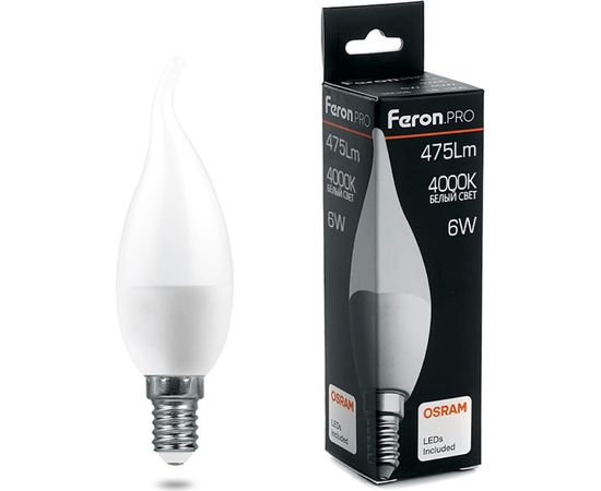 Светодиодная лампа FERON PRO LB-1306 Свеча E14 6W 4000K OSRAM LED 38048 