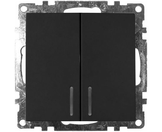 2-клавишный выключатель STEKKER c индикатором механизм, 10А, Катрин, GLS10-7102-05, черный 39607 