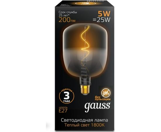 Лампа LED Gauss Filament V140-DC Black-Clear 5W E27 200lm 1800K 140х204mm 1/6 1008802105 – изображение 2