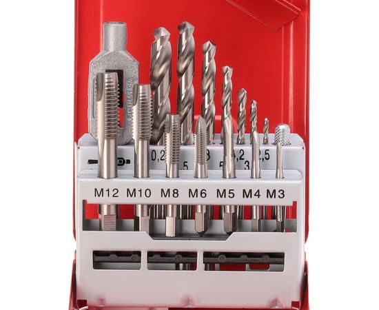 Набор машинно-ручных метчиков HSS M3-M12+вороток+сверла, 15шт RUKO 245004 – изображение 2