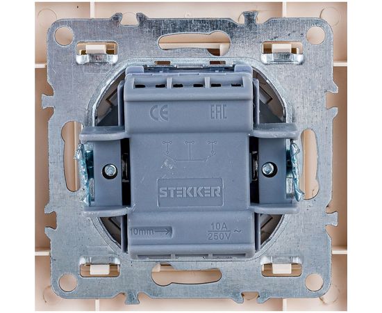 Выключатель STEKKER 1-клавишный, 220V, 10А, серия Эрна, слоновая кость, PSW10-9003-02 39230 – изображение 2