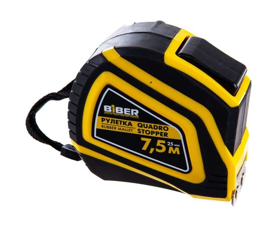 Рулетка BIBER QUADRO STOPPER автофиксация, нейлоновое покрытие, серия Профи, 7,5мх25мм тов-196538 – изображение 3